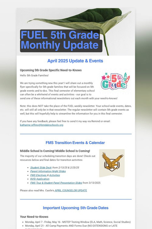 FUEL 5th Grade Monthly Update