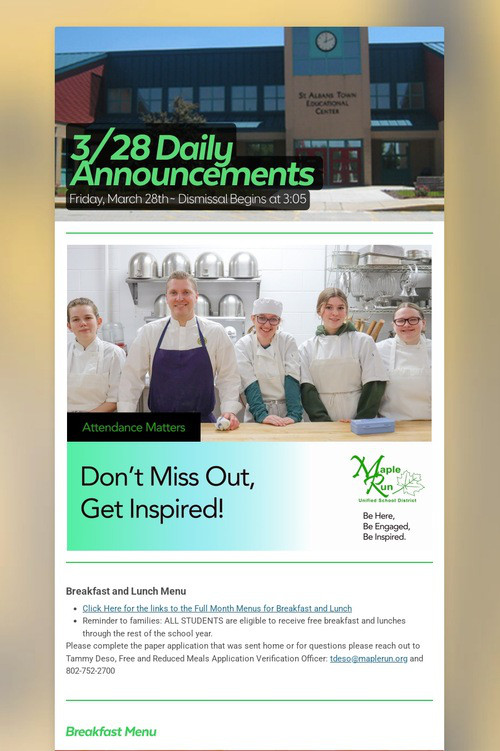 3/28 Daily Announcements