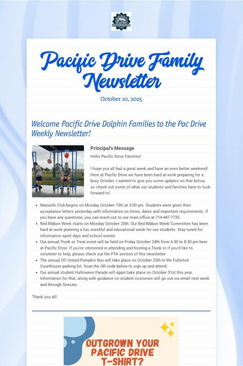 Pacific Drive Family Newsletter