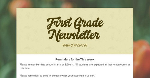 First Grade Newsletter