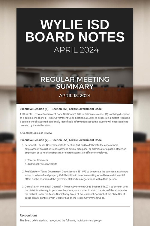 Wylie ISD Board Notes