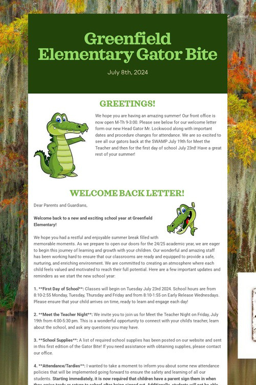 Greenfield Elementary Gator Bite