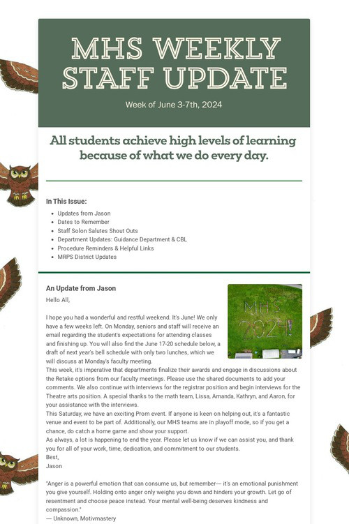 MHS WEEKLY STAFF UPDATE