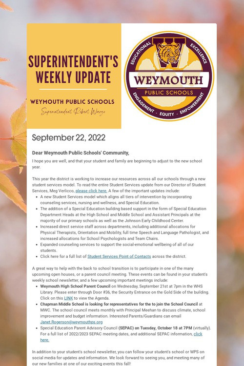 Superintendent's Weekly Update