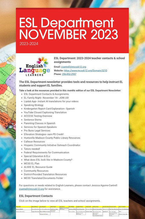 ESL Department NOVEMBER 2023