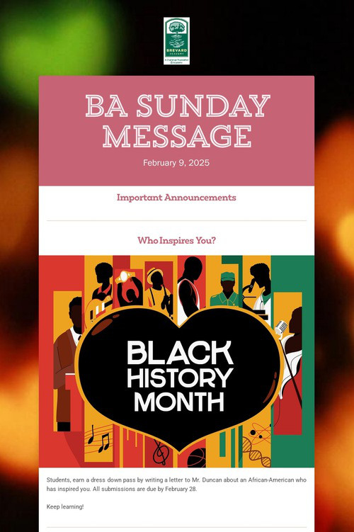 BA Sunday Message