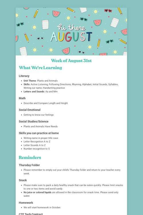 Kindergarten Newsletter