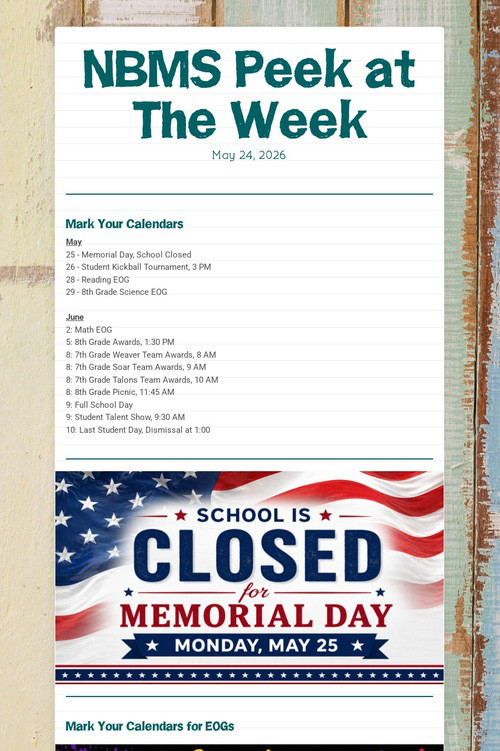 NBMS Peek at The Week