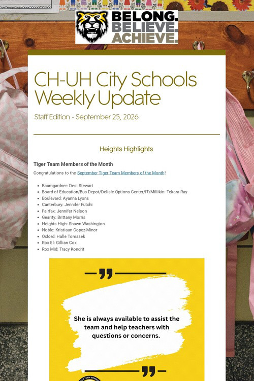 CH-UH City Schools Weekly Update