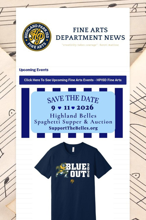8/31/26 Fine Arts Department News