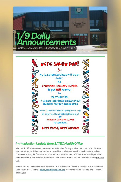 1/9 Daily Announcements