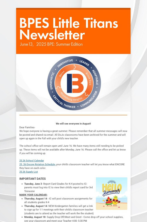 BPES Little Titans Newsletter