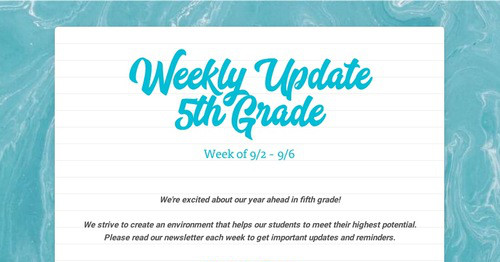 Weekly Update 5th Grade