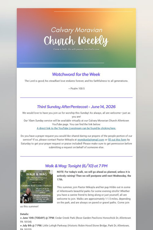 Calvary Moravian Church Weekly