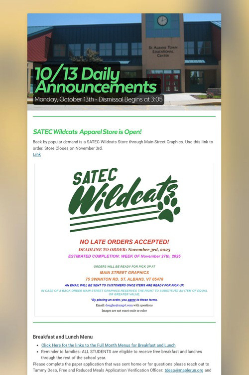 10/13 Daily Announcements