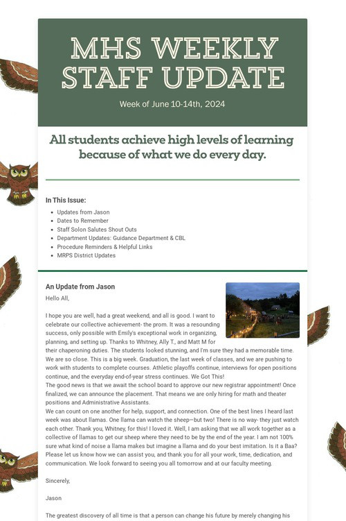 MHS WEEKLY STAFF UPDATE