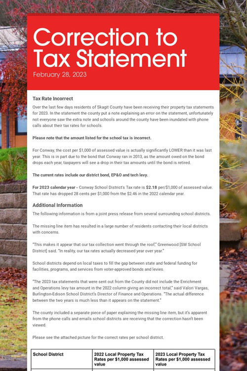 Correction to Tax Statement