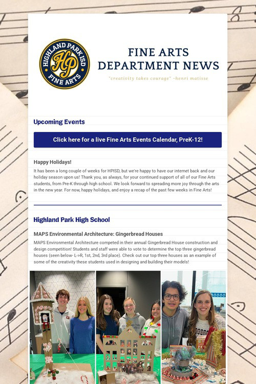 December Fine Arts Department News