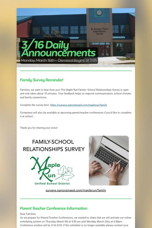 3/16 Daily Announcements