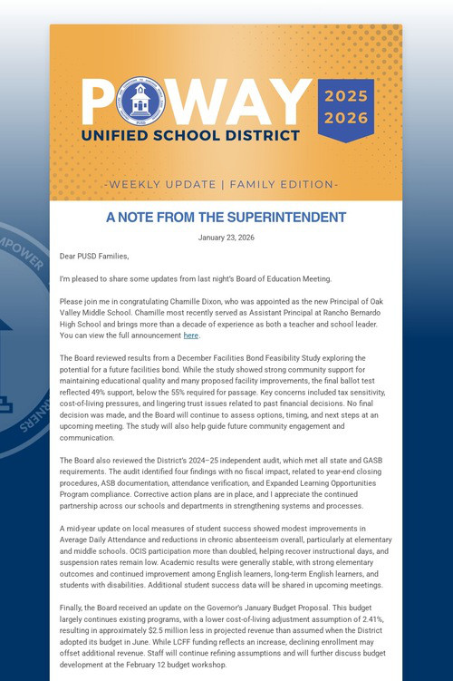 Superintendent's Weekly Update