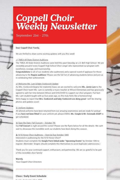 Coppell Choir Weekly Newsletter