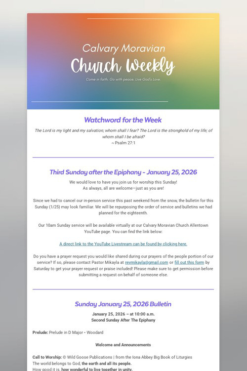 Calvary Moravian Church Weekly