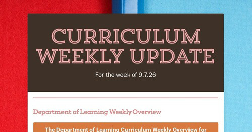 Curriculum Weekly Update