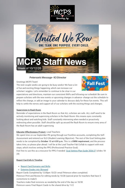 MCP3 Staff News
