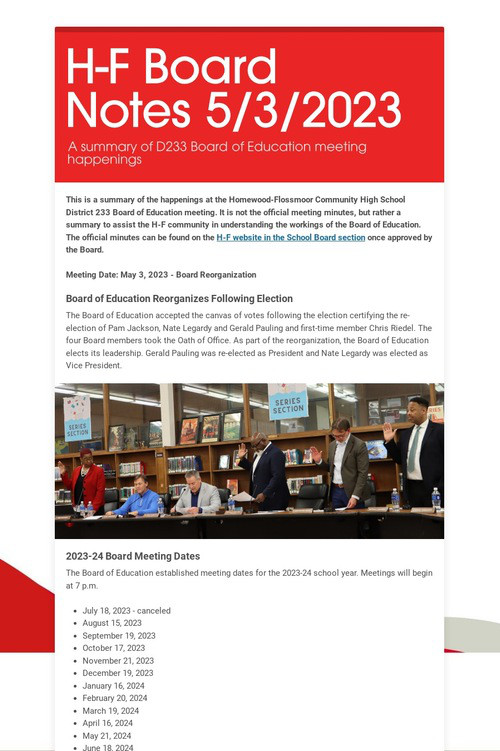 H-F Board Notes 5/3/2023