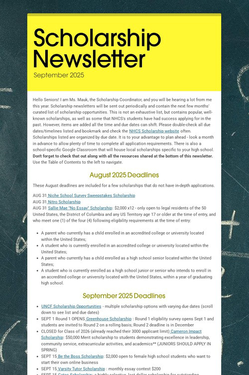 Scholarship Newsletter
