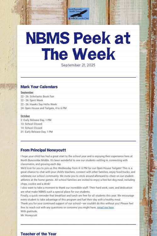 NBMS Peek at The Week