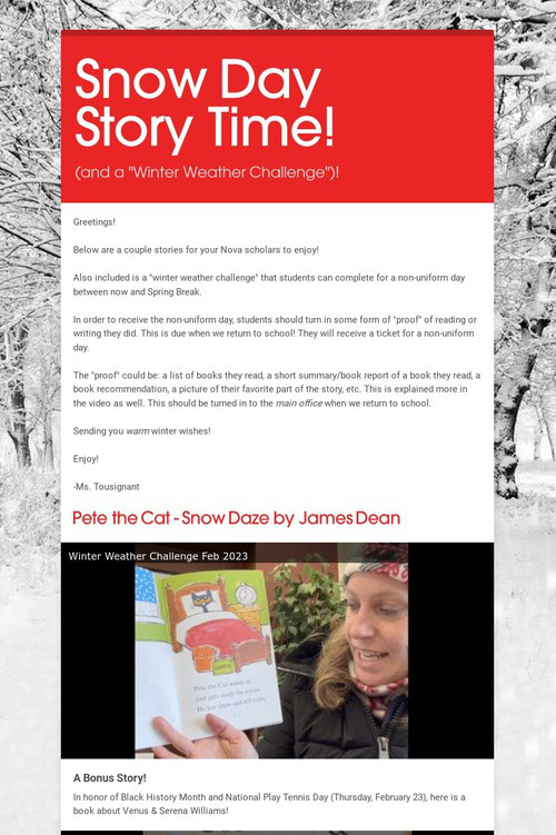Snow Day Story Time!