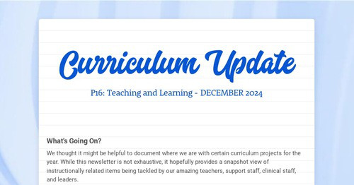 Curriculum Update