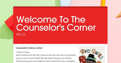 Welcome To The Counselor's Corner