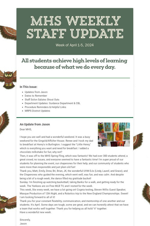 MHS WEEKLY STAFF UPDATE