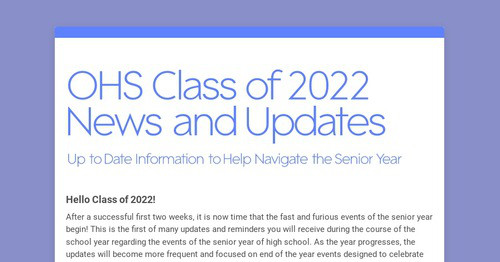 OHS Class of 2022 News and Updates