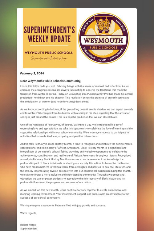 Superintendent's Weekly Update
