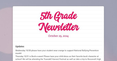 5th Grade Newsletter