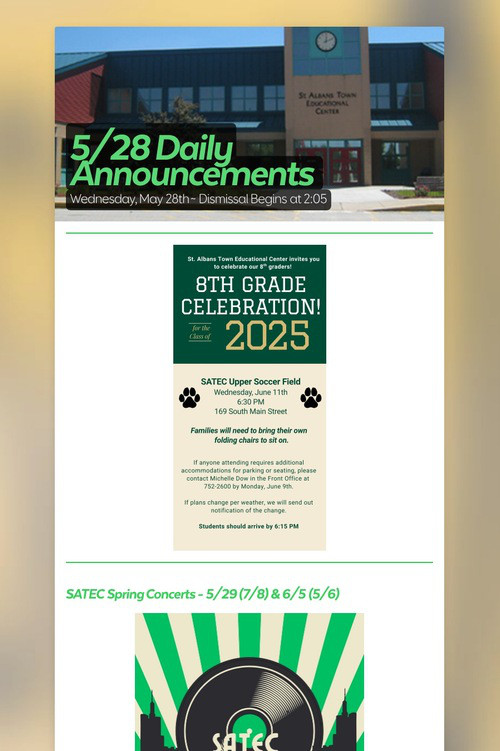 5/28 Daily Announcements