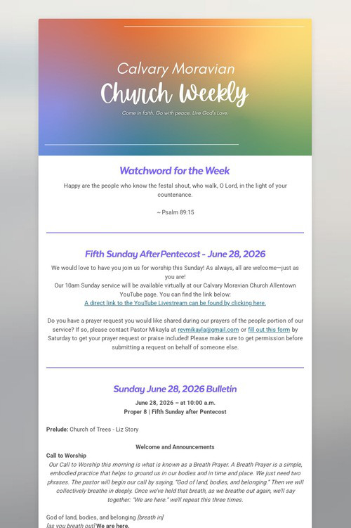 Calvary Moravian Church Weekly