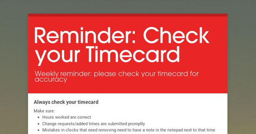 Time Card Sign Reminder: Check your Timecard | Smore Newsletters
