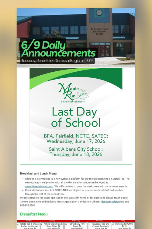 6/9 Daily Announcements