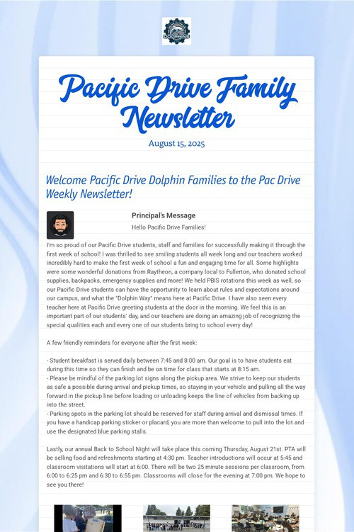 Pacific Drive Family Newsletter