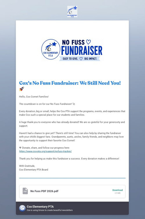 No Fuss Fundraiser Update