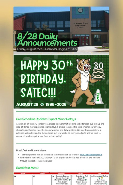 8/28 Daily Announcements