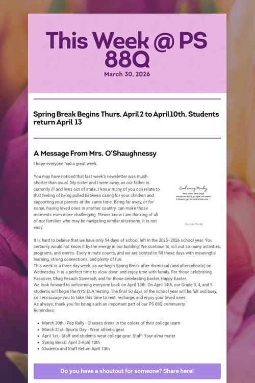 This Week @ PS 88Q