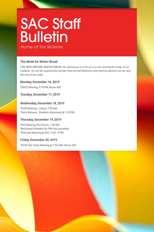 SAC Staff Bulletin