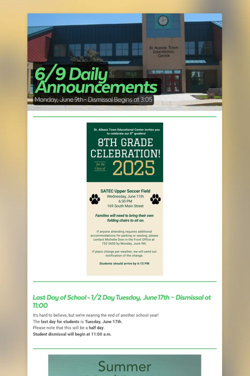 6/9 Daily Announcements