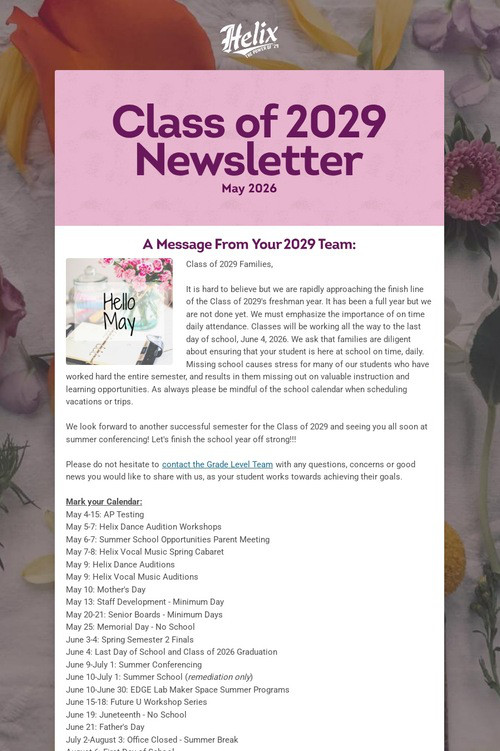 Class of 2029 Newsletter