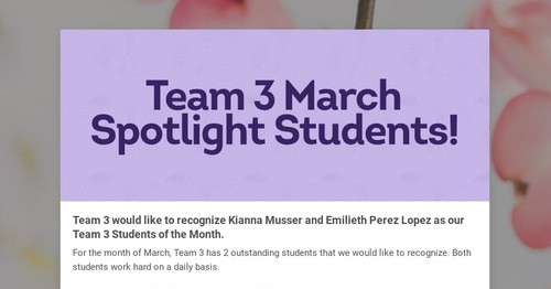 Team 3 March Spotlight Students!